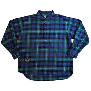 VERMONT FLANNEL CO Shirt Mens Large Green Plaid Oversized Button Henley VINTAGE